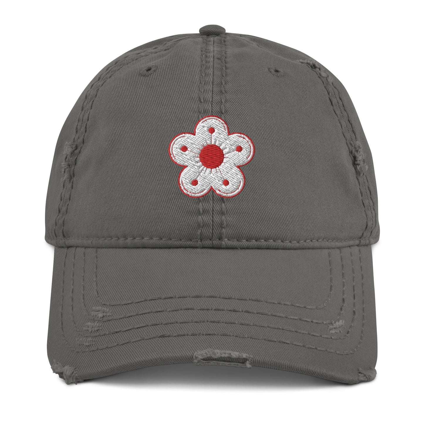 Embroidered cherry blossom distressed baseball hat