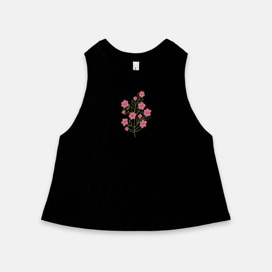 Pink Flowers Racerback Cropped Tank