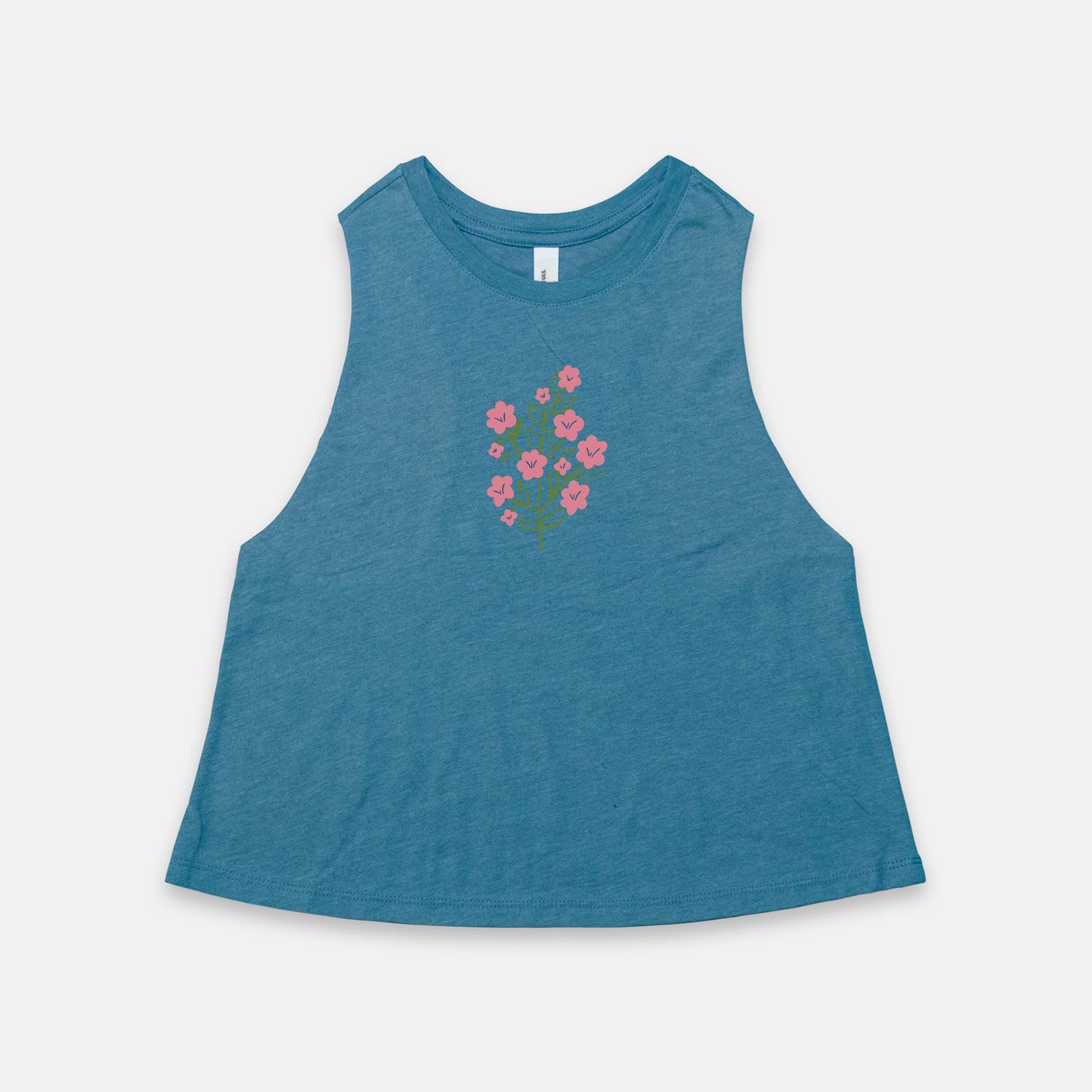 Pink Flowers Racerback Cropped Tank