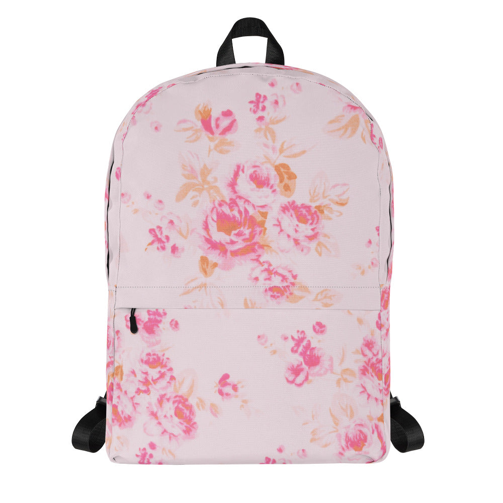 Pink vintage roses print backpack