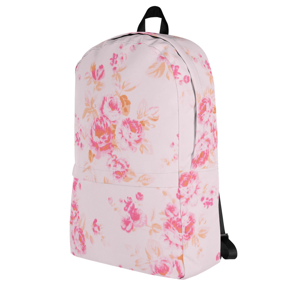 Pink vintage roses print backpack