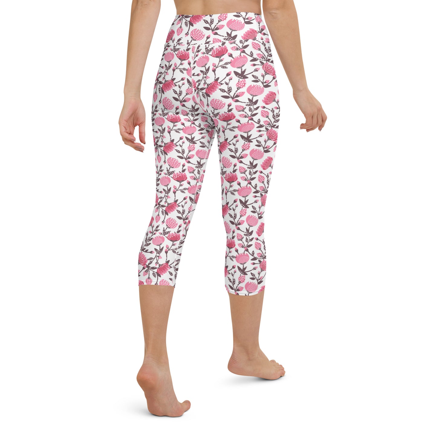 Pink flowers yoga capri leggings