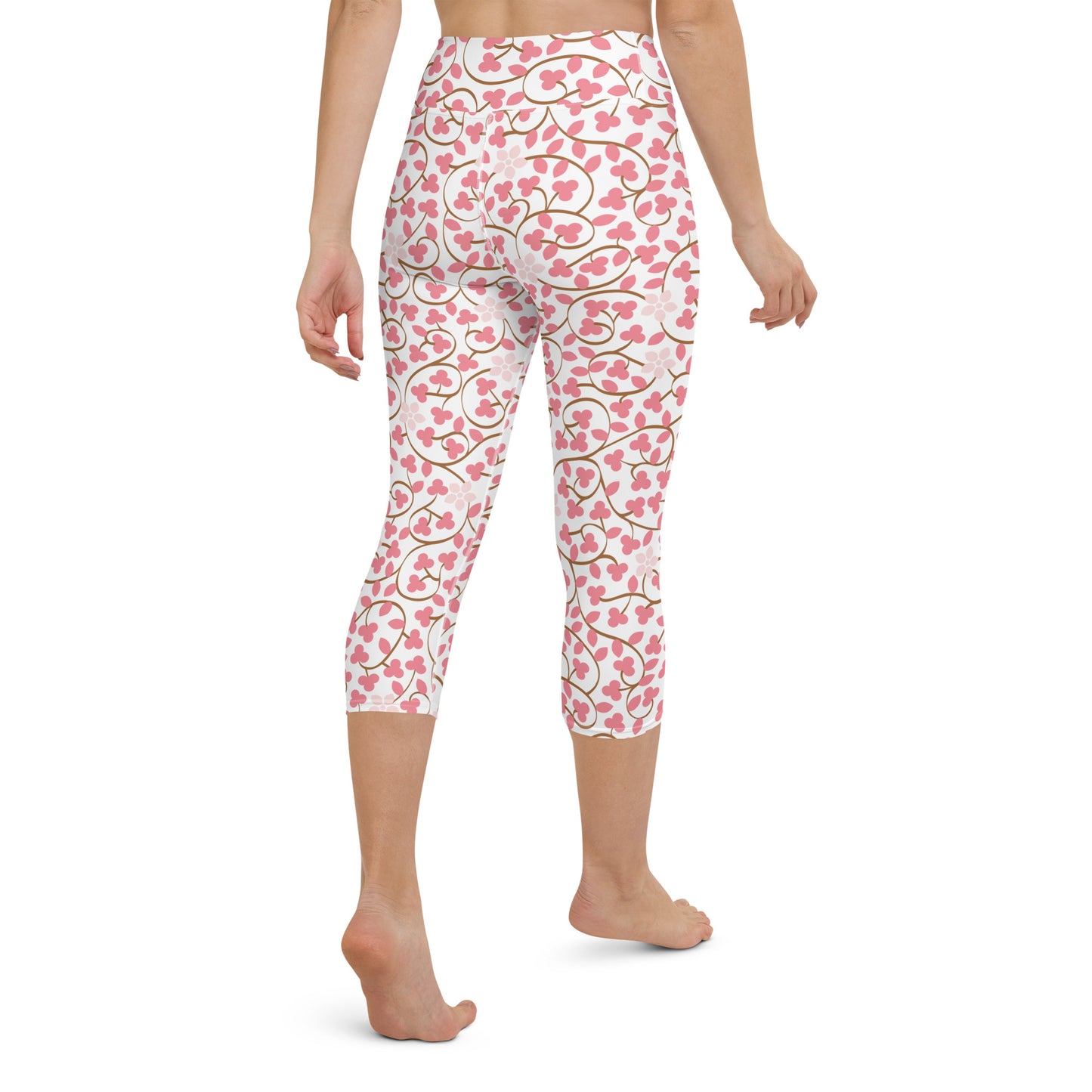 Pink floral yoga capri leggings