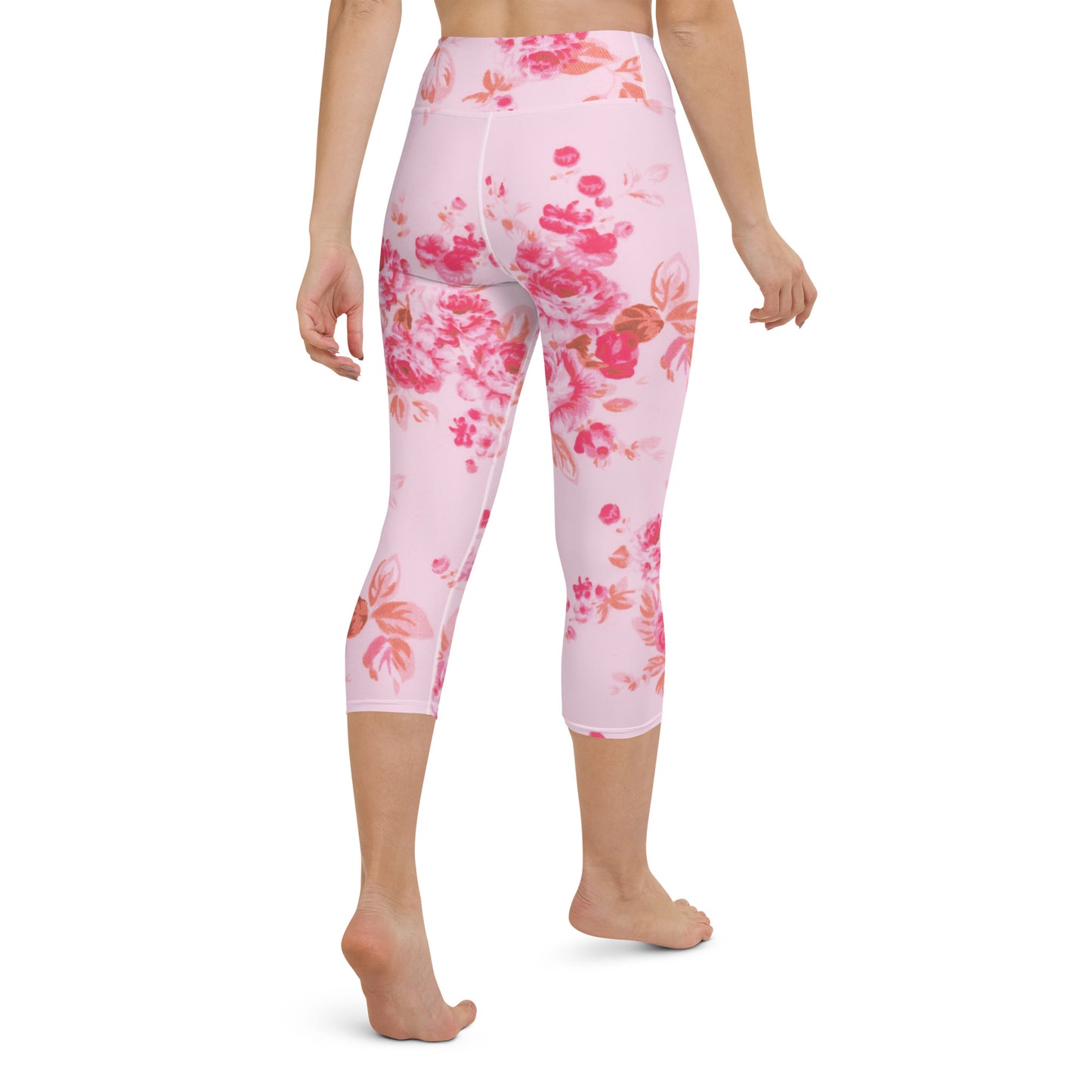 Pink vintage roses yoga capri leggings