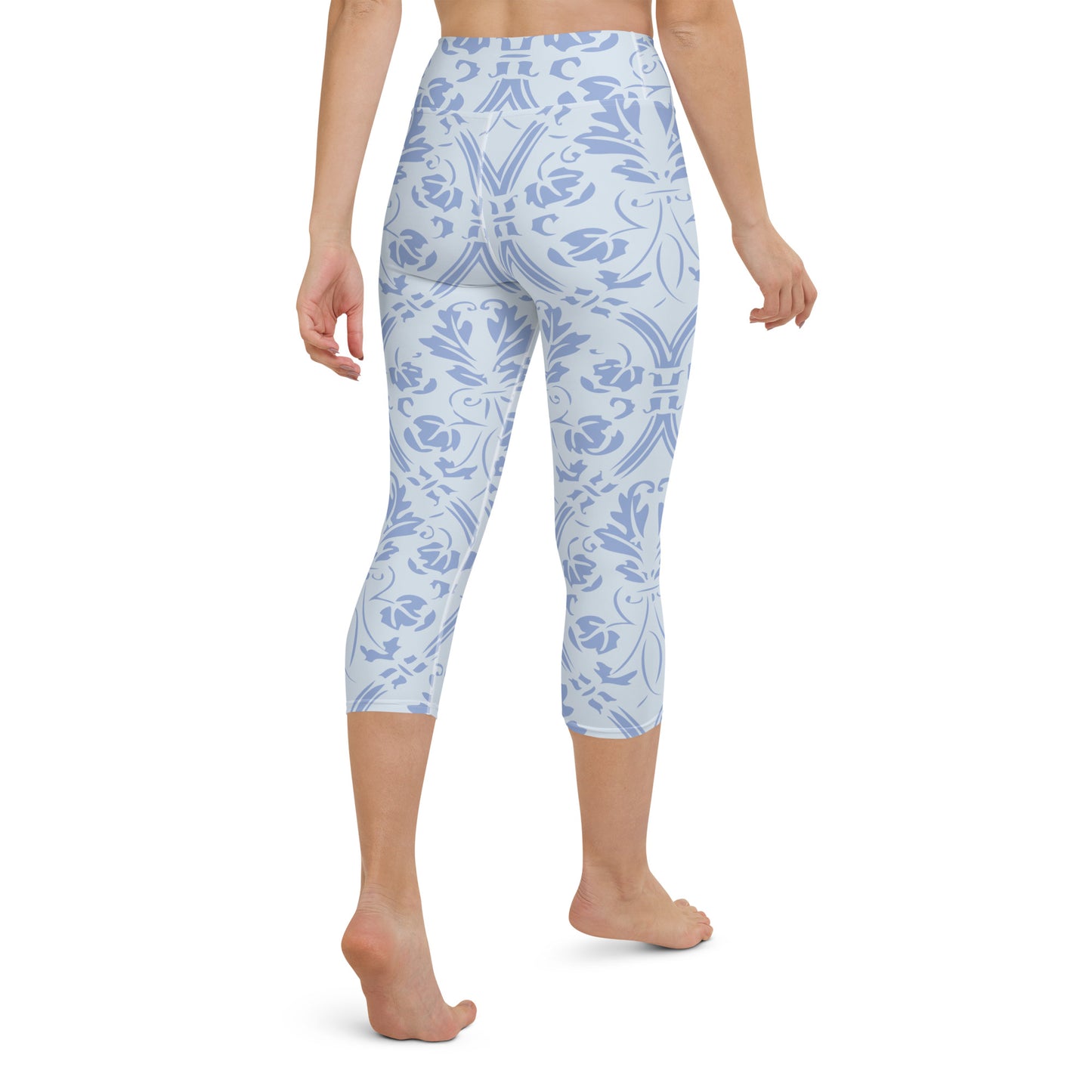 Blue damask yoga capri leggings