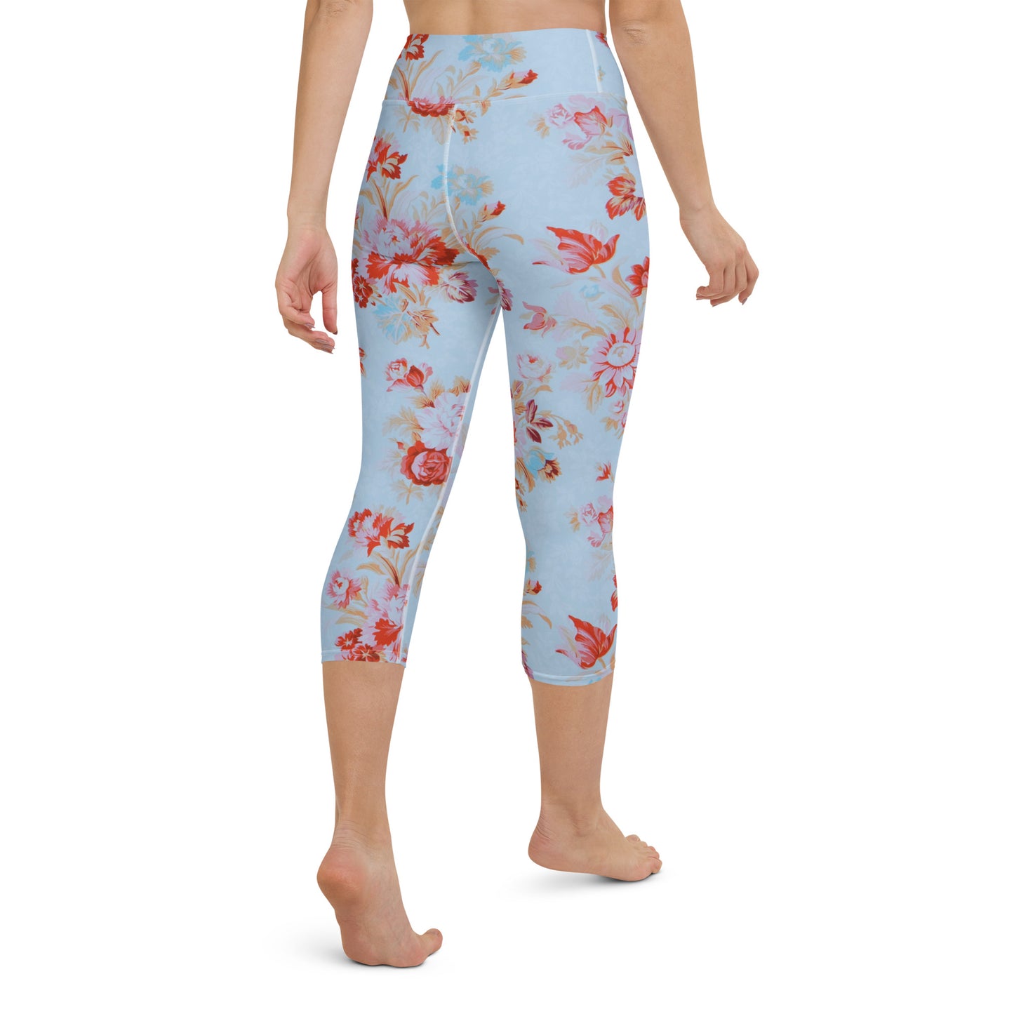 Blue vintage roses yoga capri leggings