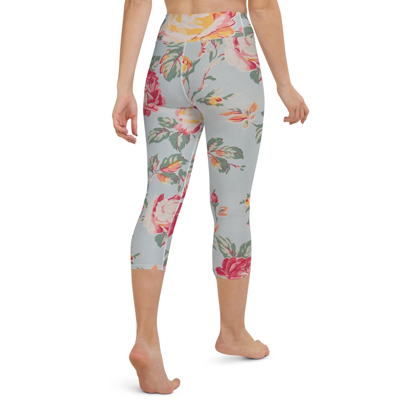 Vintage floral print yoga capri leggings