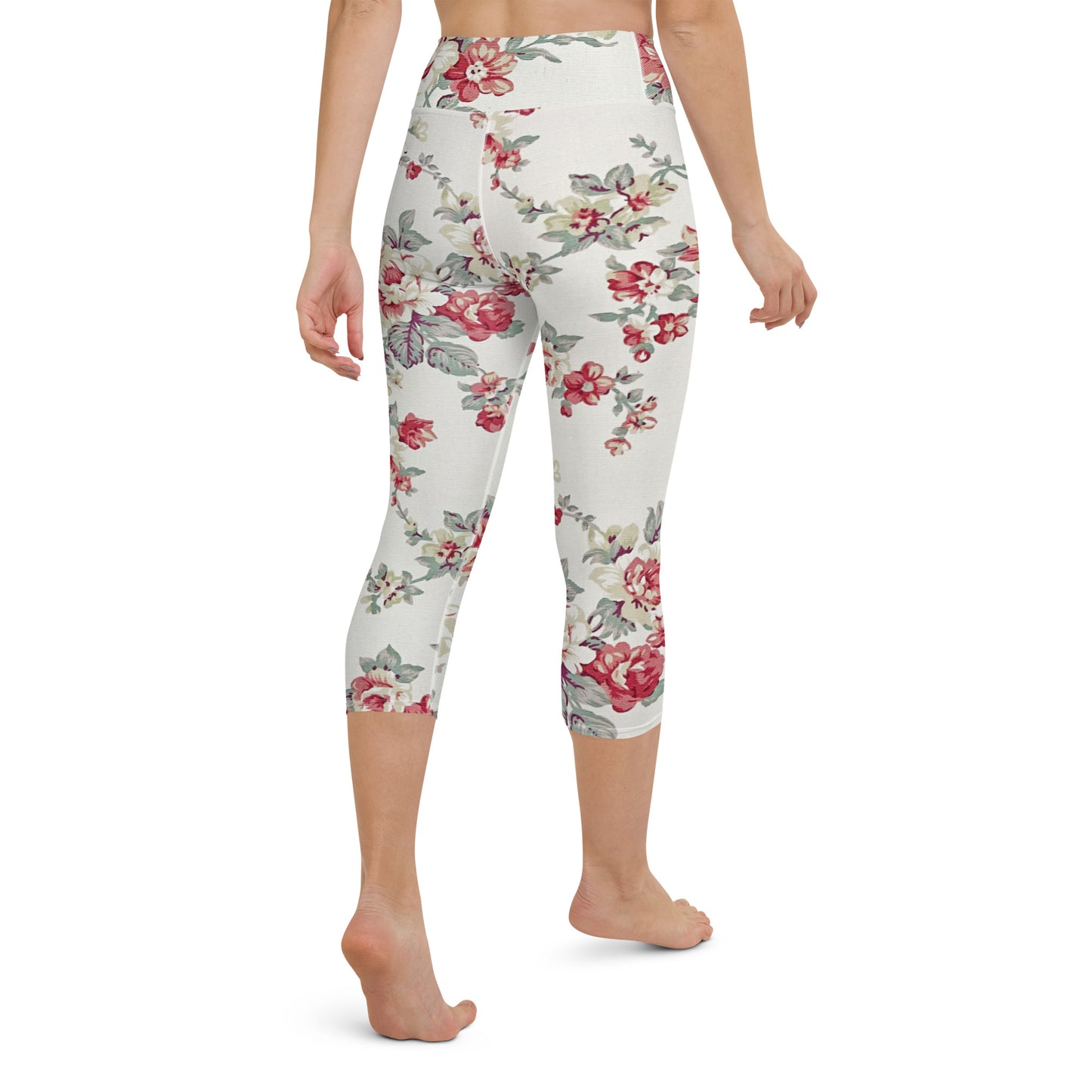 Vintage floral print yoga capri leggings