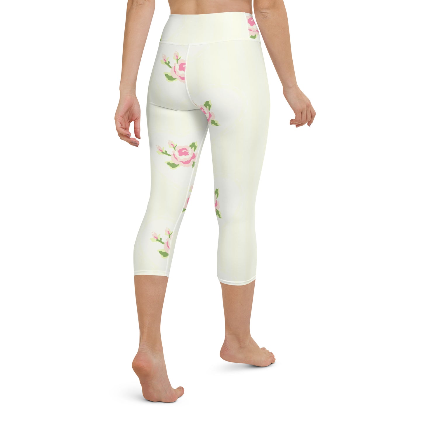 Pink roses yoga capri leggings