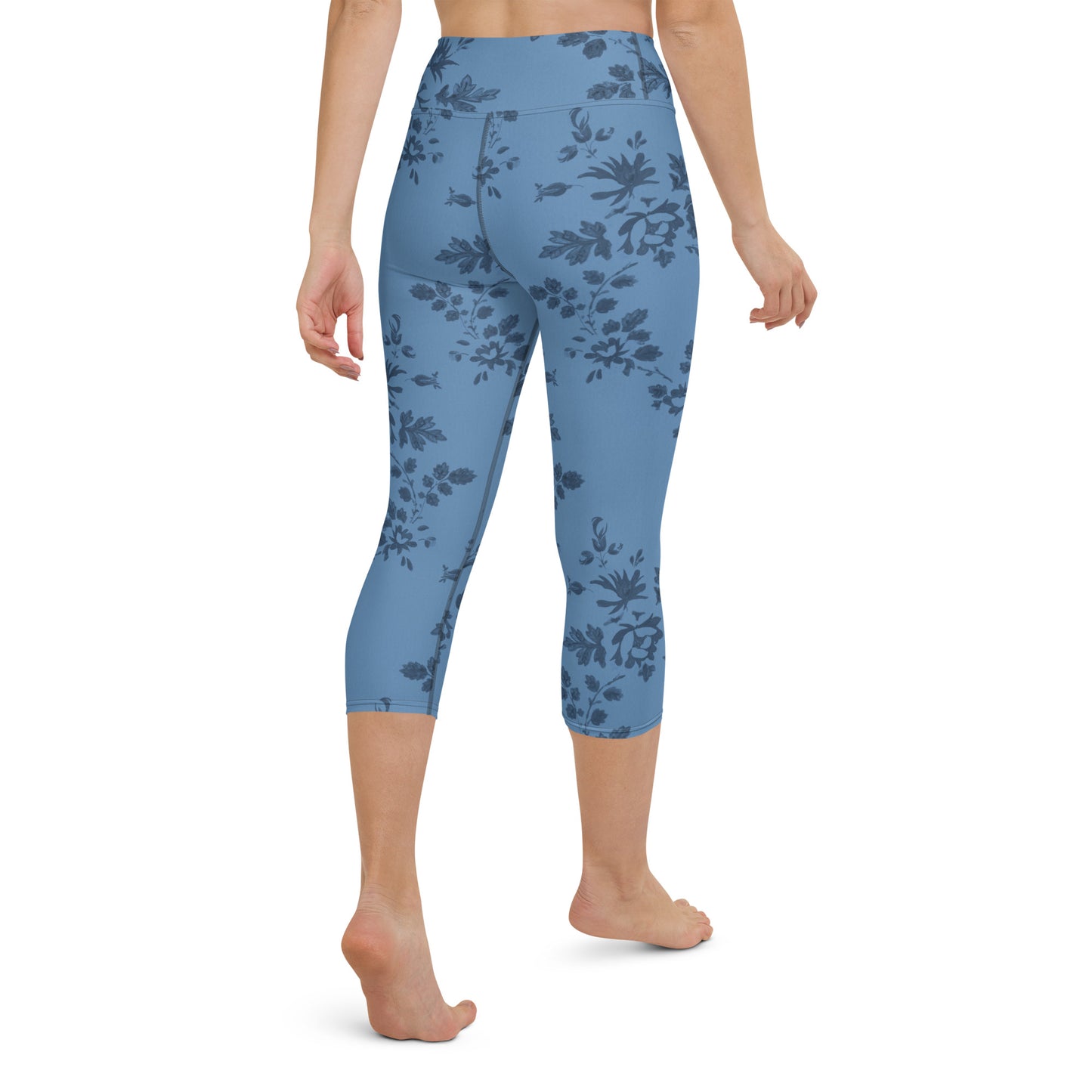 Blue floral yoga capri leggings