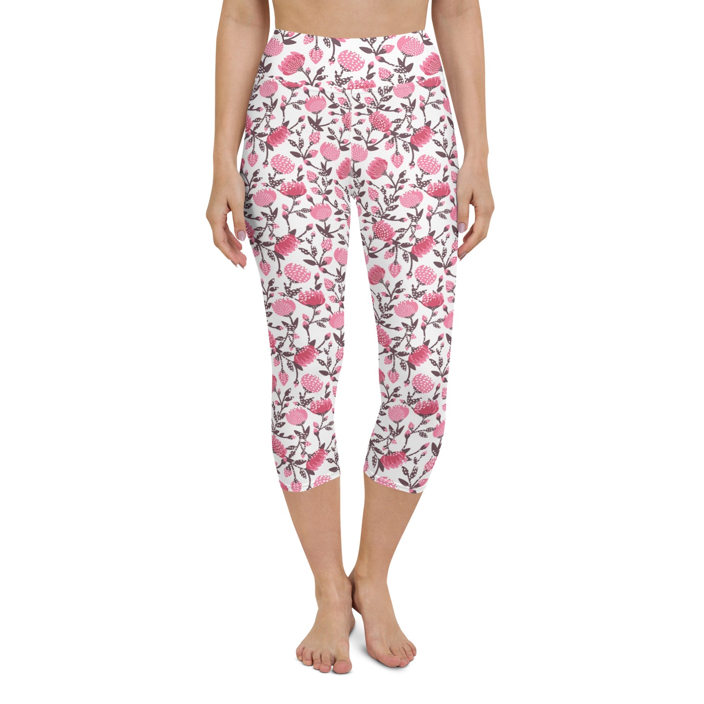 Pink flowers yoga capri leggings