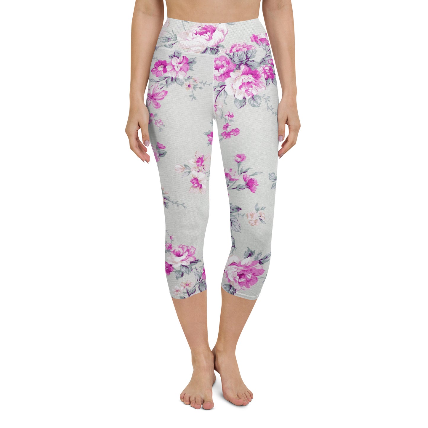 Purple roses yoga capri leggings