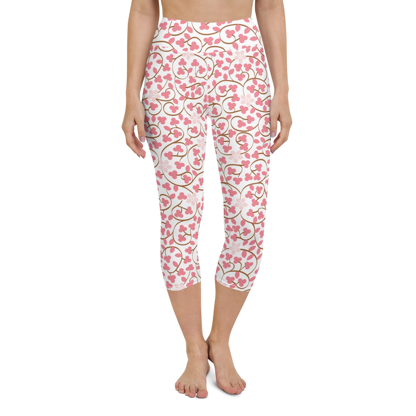 Pink floral yoga capri leggings