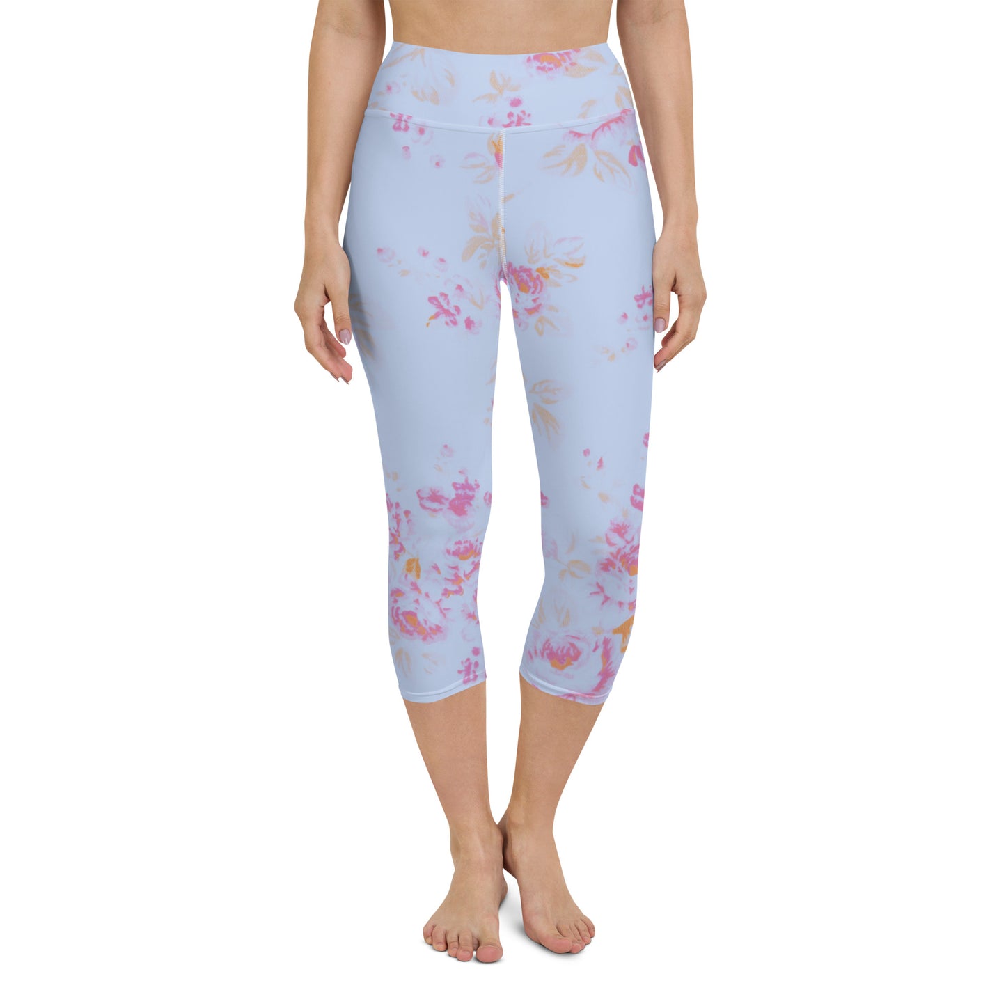 Faded pink roses yoga capri leggings