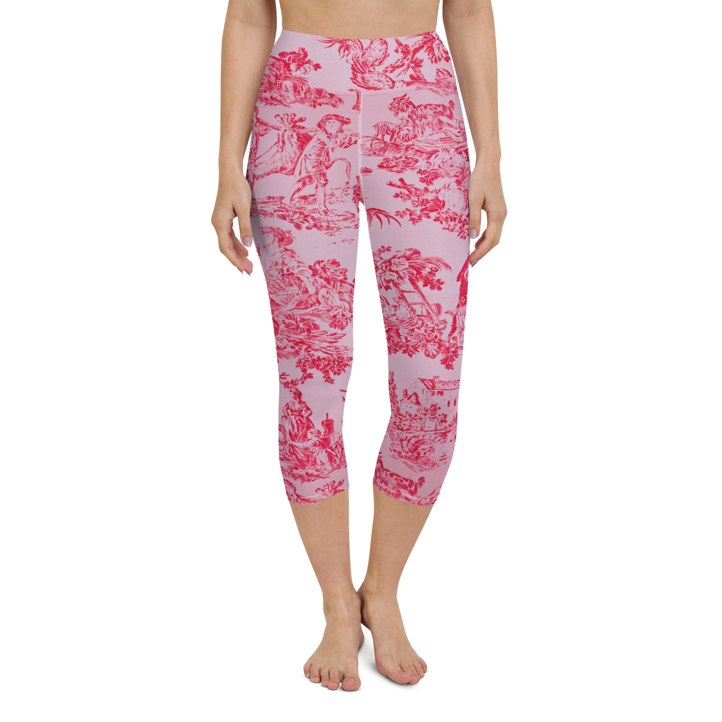 Pink toile yoga capri leggings