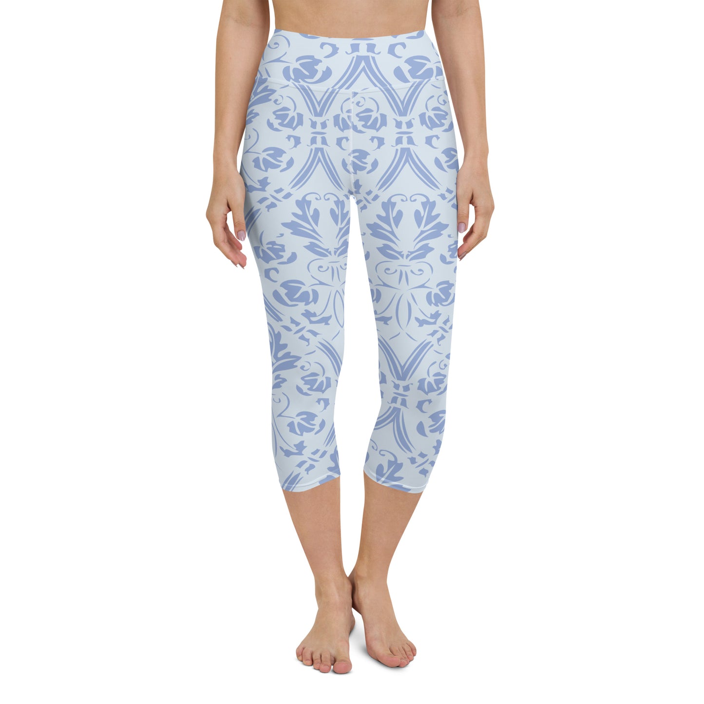 Blue damask yoga capri leggings