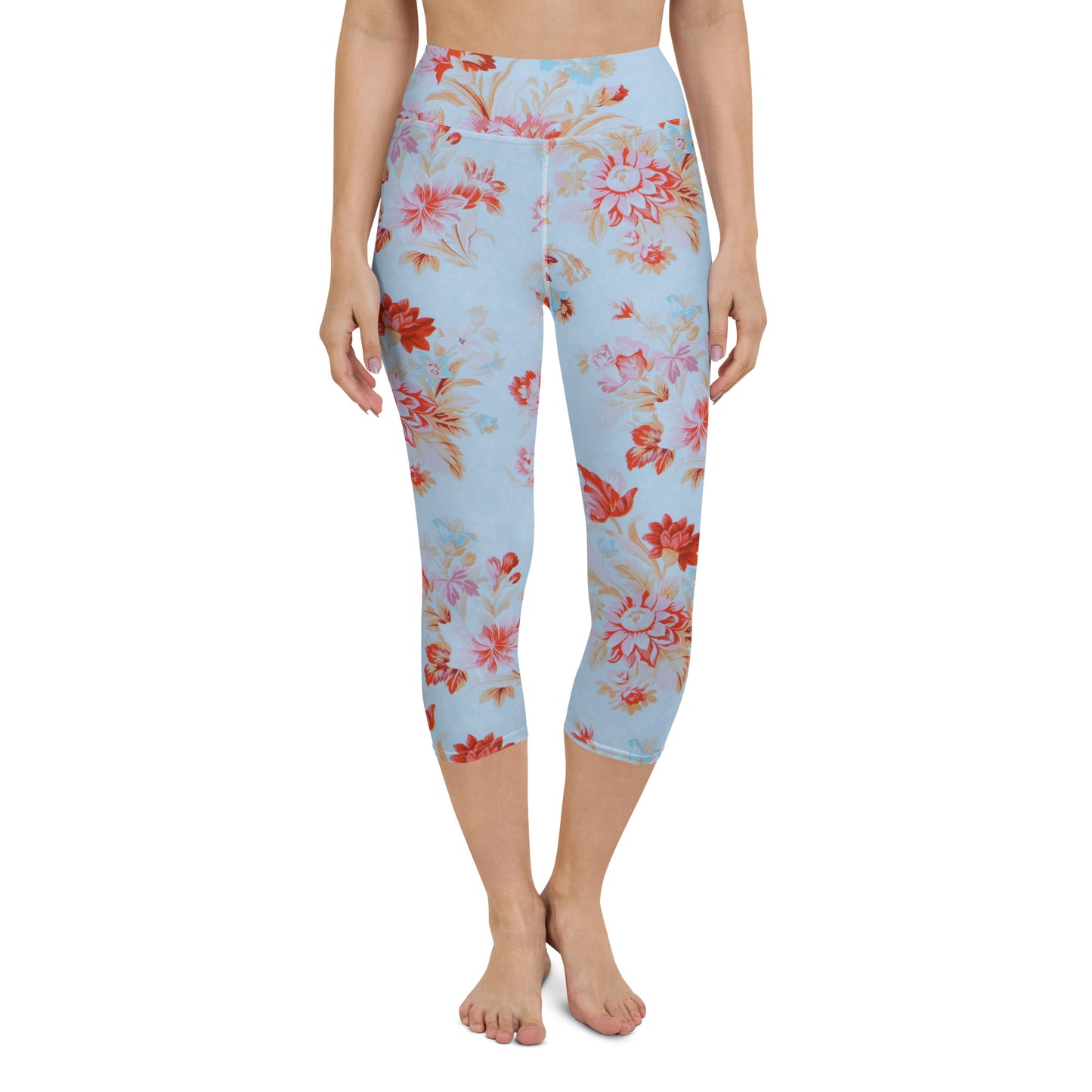 Blue vintage roses yoga capri leggings