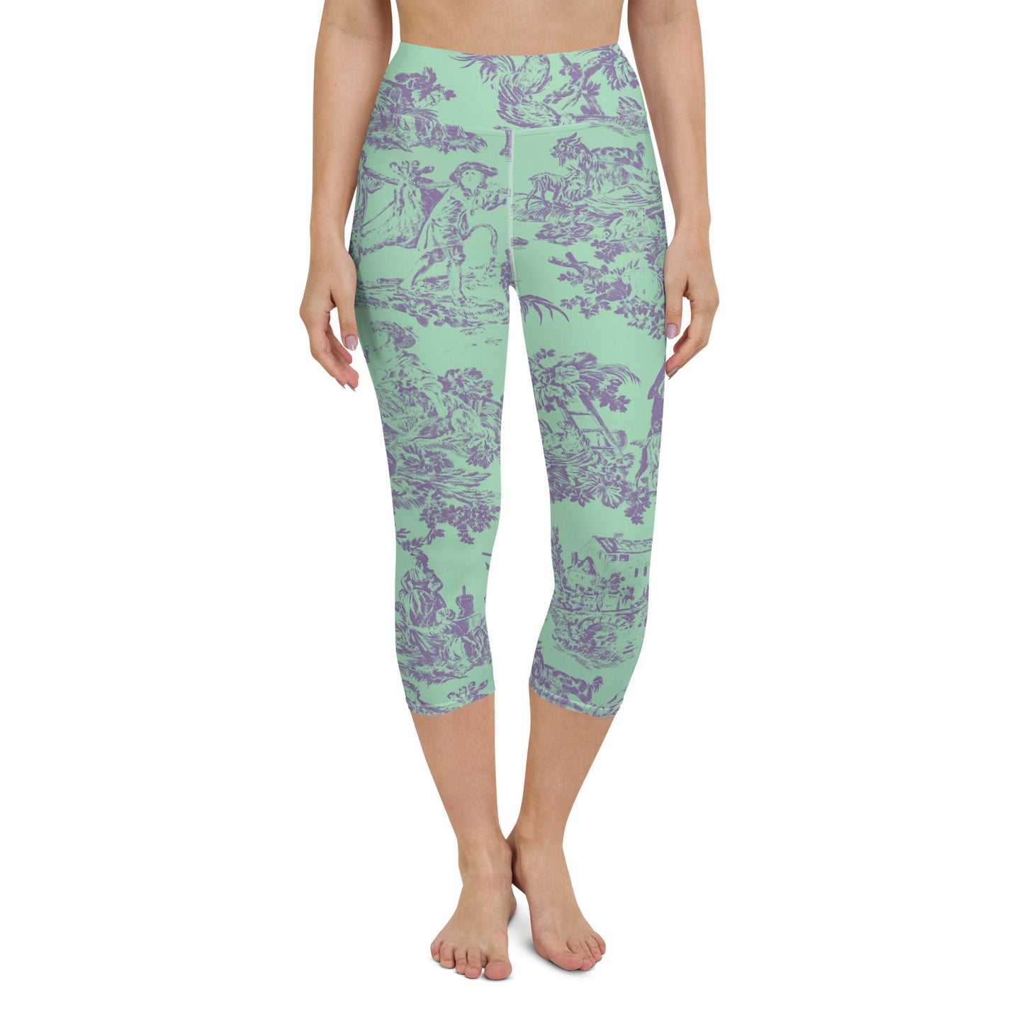 Green toile yoga capri leggings