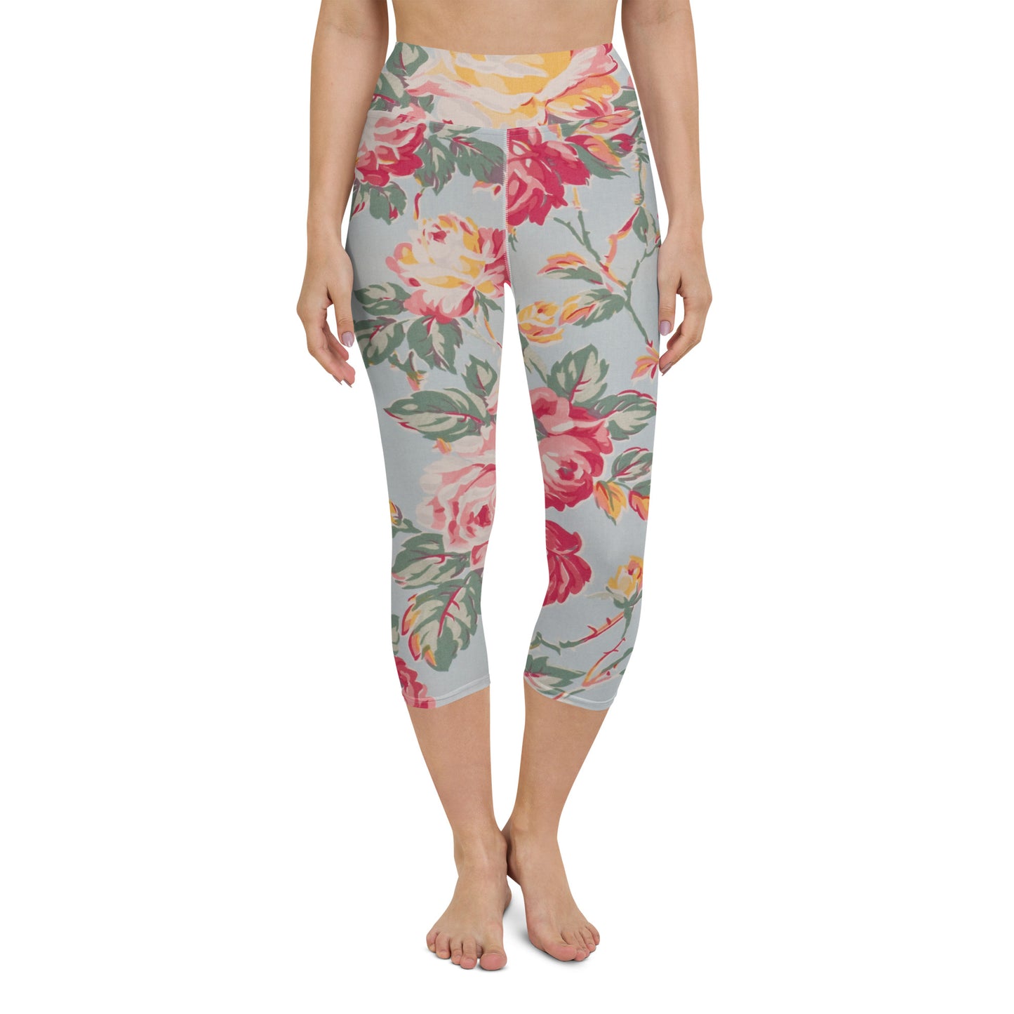 Vintage floral print yoga capri leggings