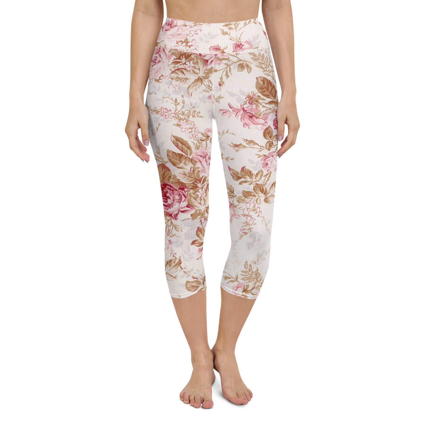 Vintage floral print yoga capri leggings