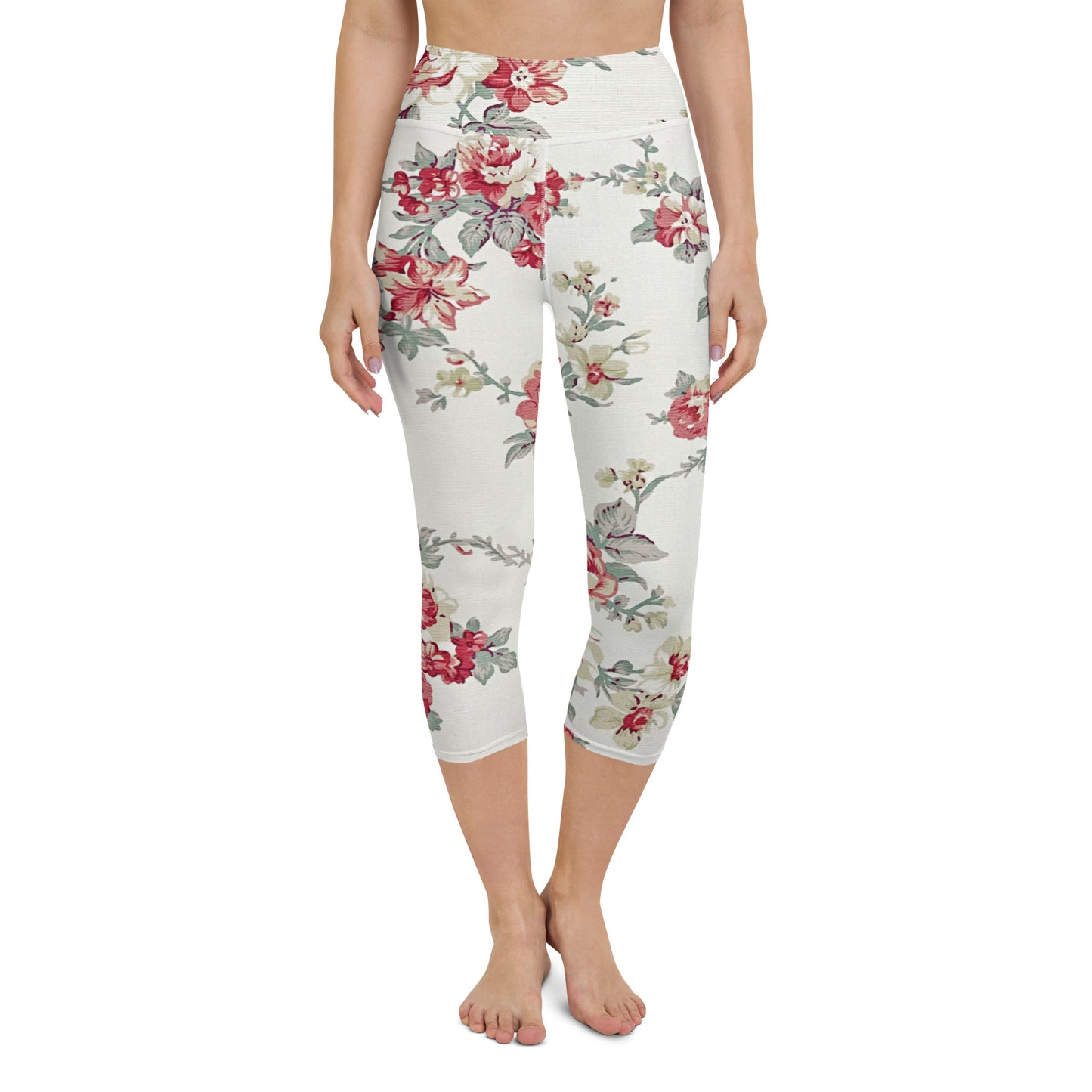 Vintage floral print yoga capri leggings