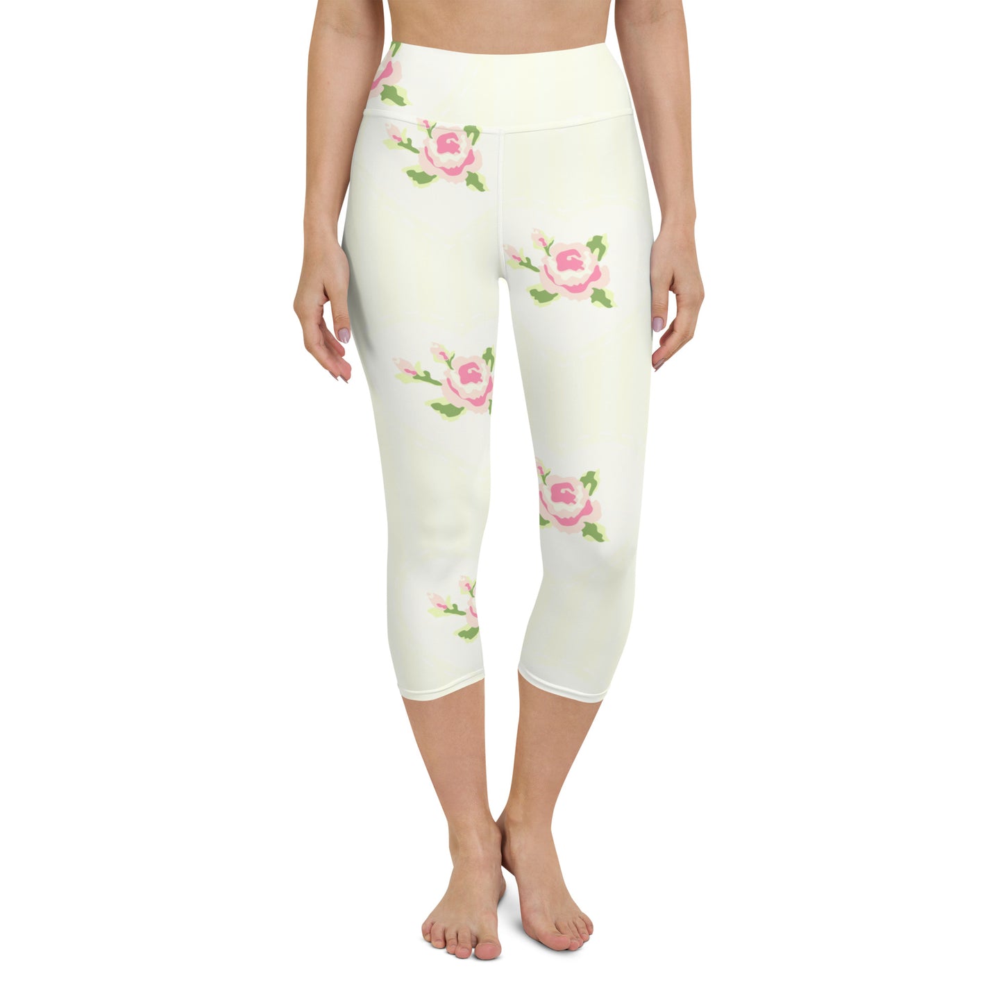 Pink roses yoga capri leggings