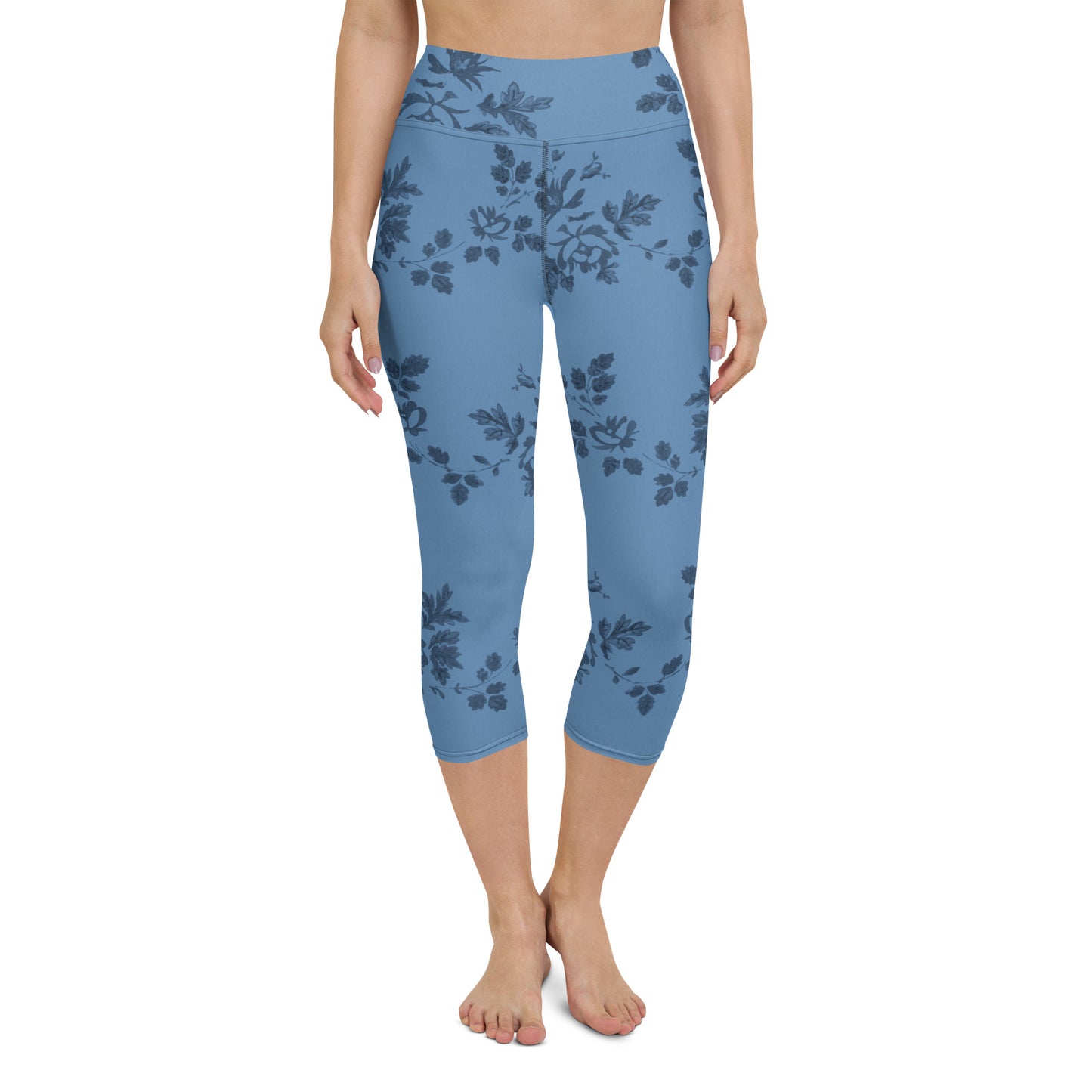 Blue floral yoga capri leggings