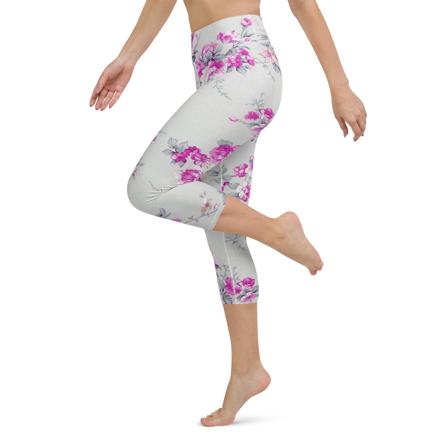 Purple roses yoga capri leggings