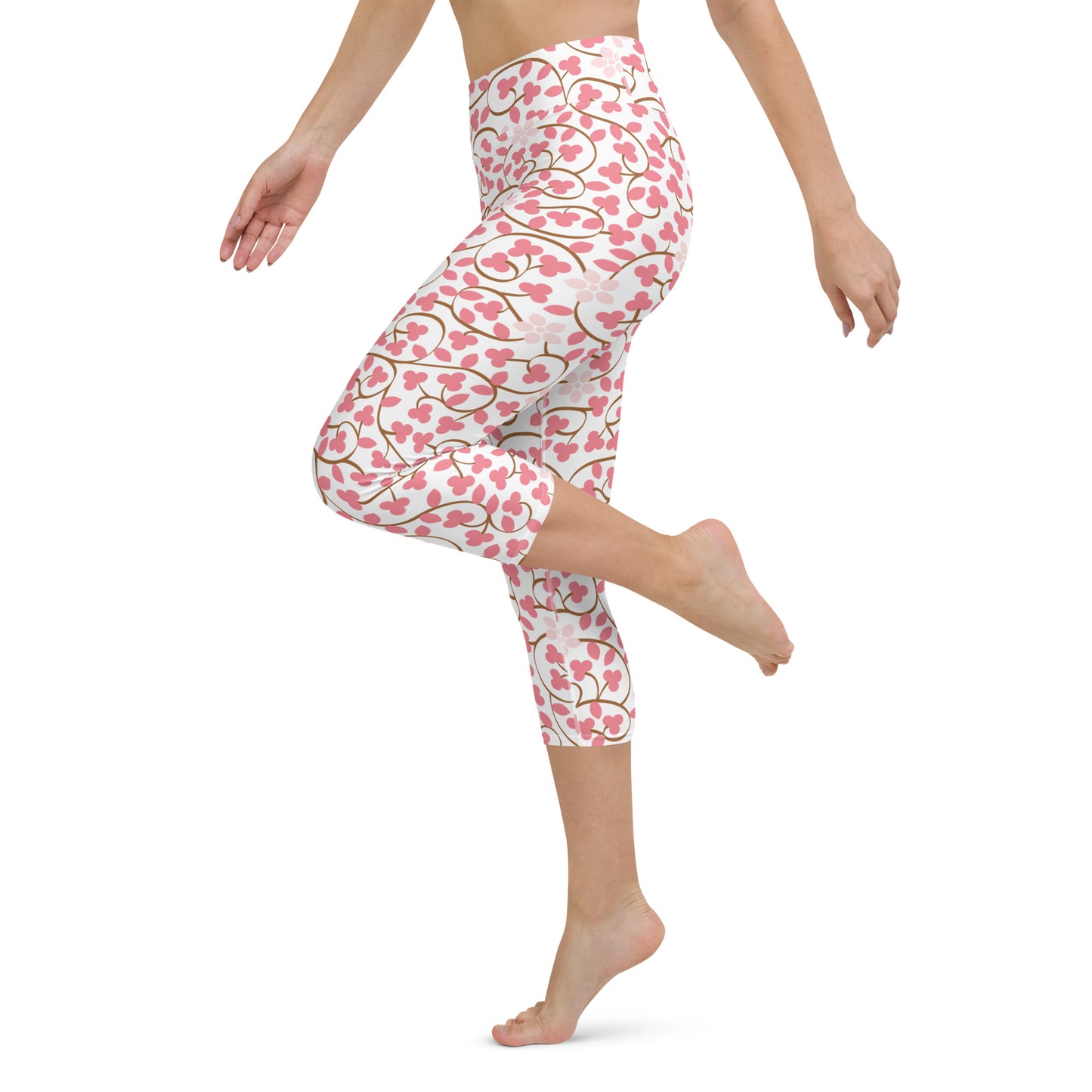 Pink floral yoga capri leggings