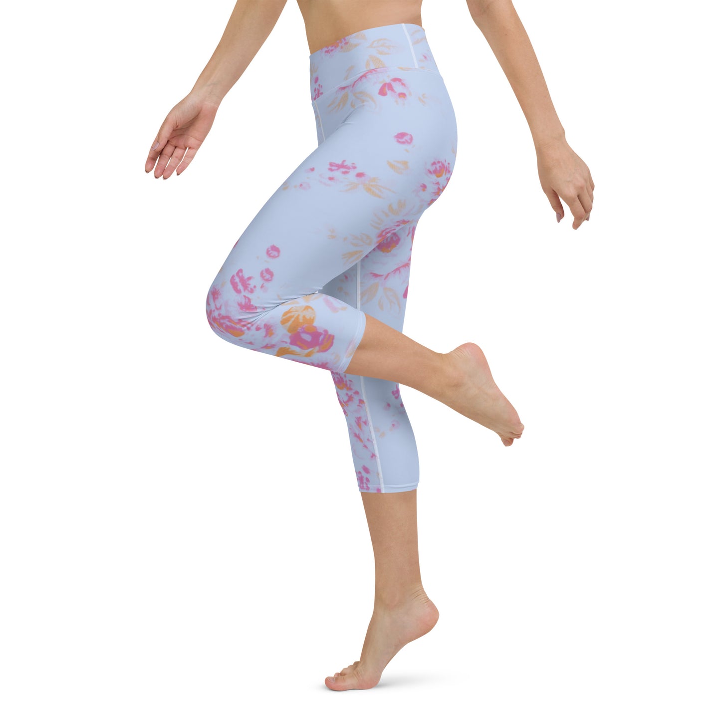 Faded pink roses yoga capri leggings