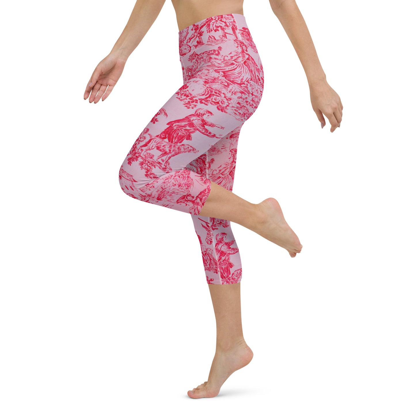 Pink toile yoga capri leggings