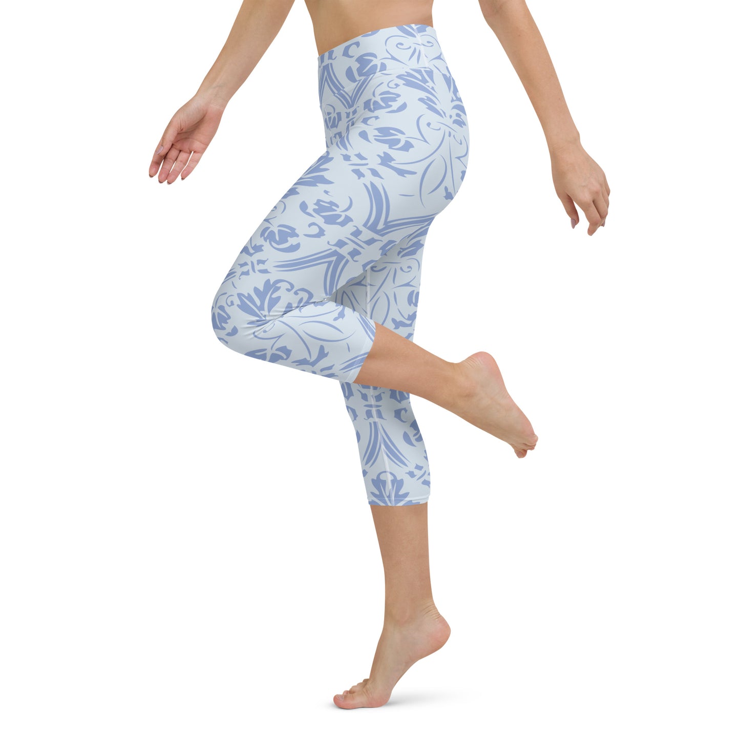 Blue damask yoga capri leggings