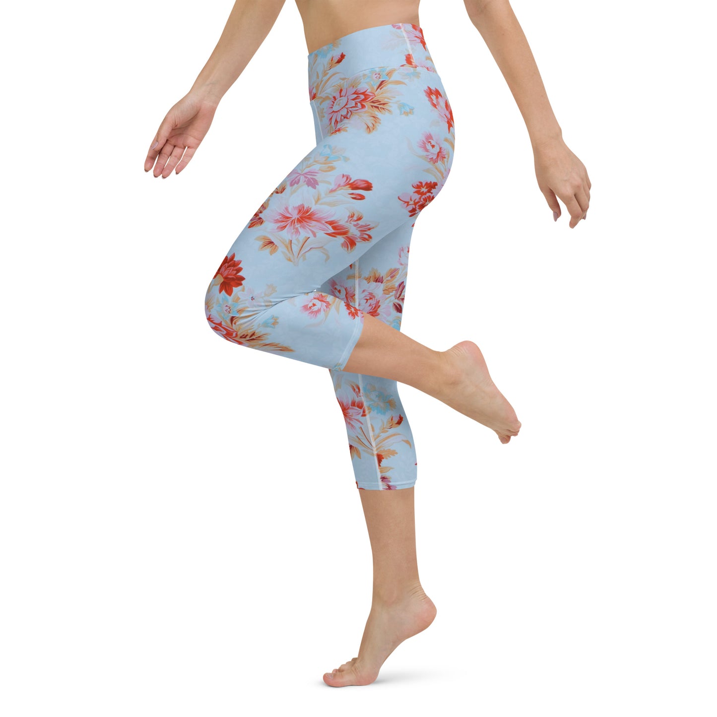 Blue vintage roses yoga capri leggings