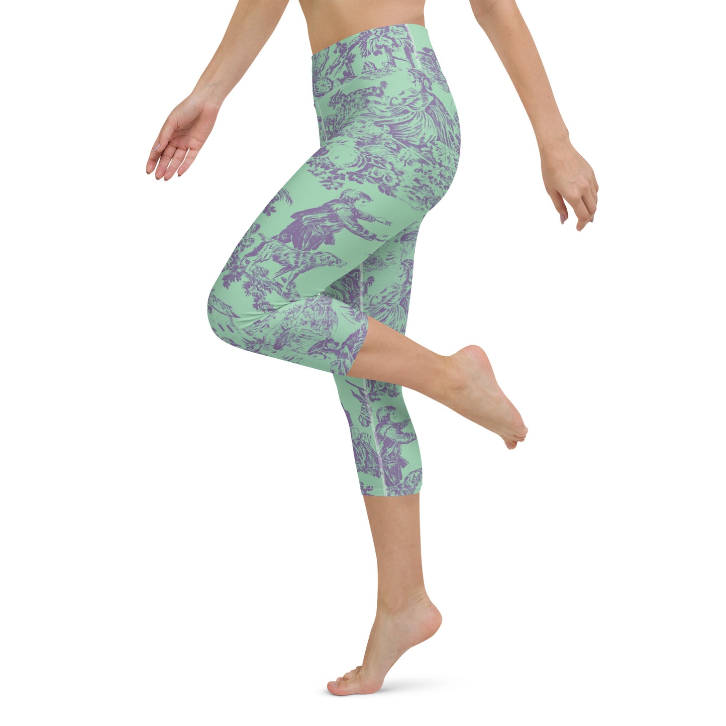 Green toile yoga capri leggings