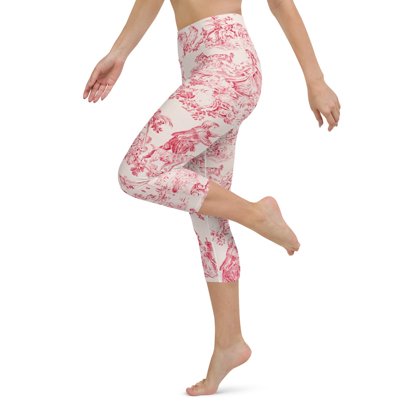 Red toile yoga capri leggings