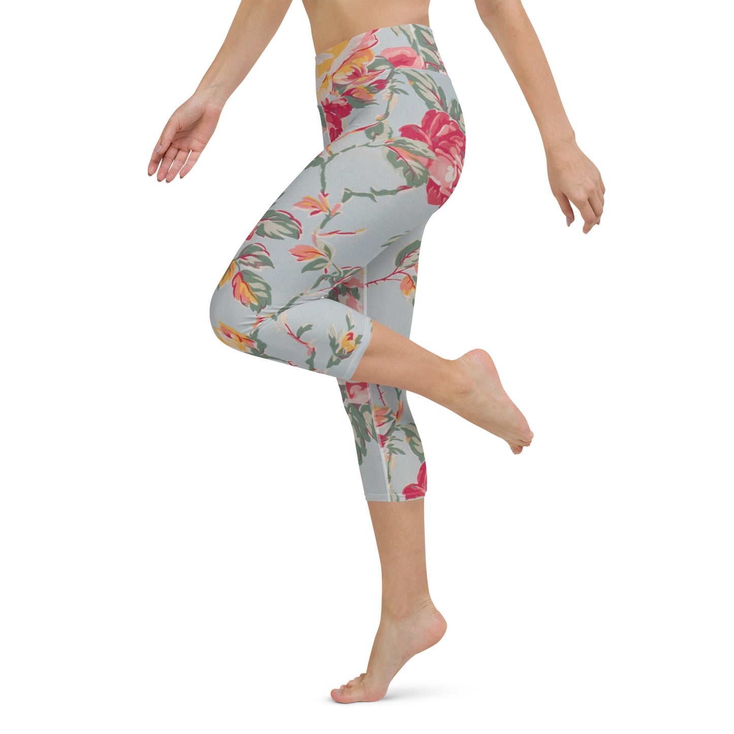 Vintage floral print yoga capri leggings