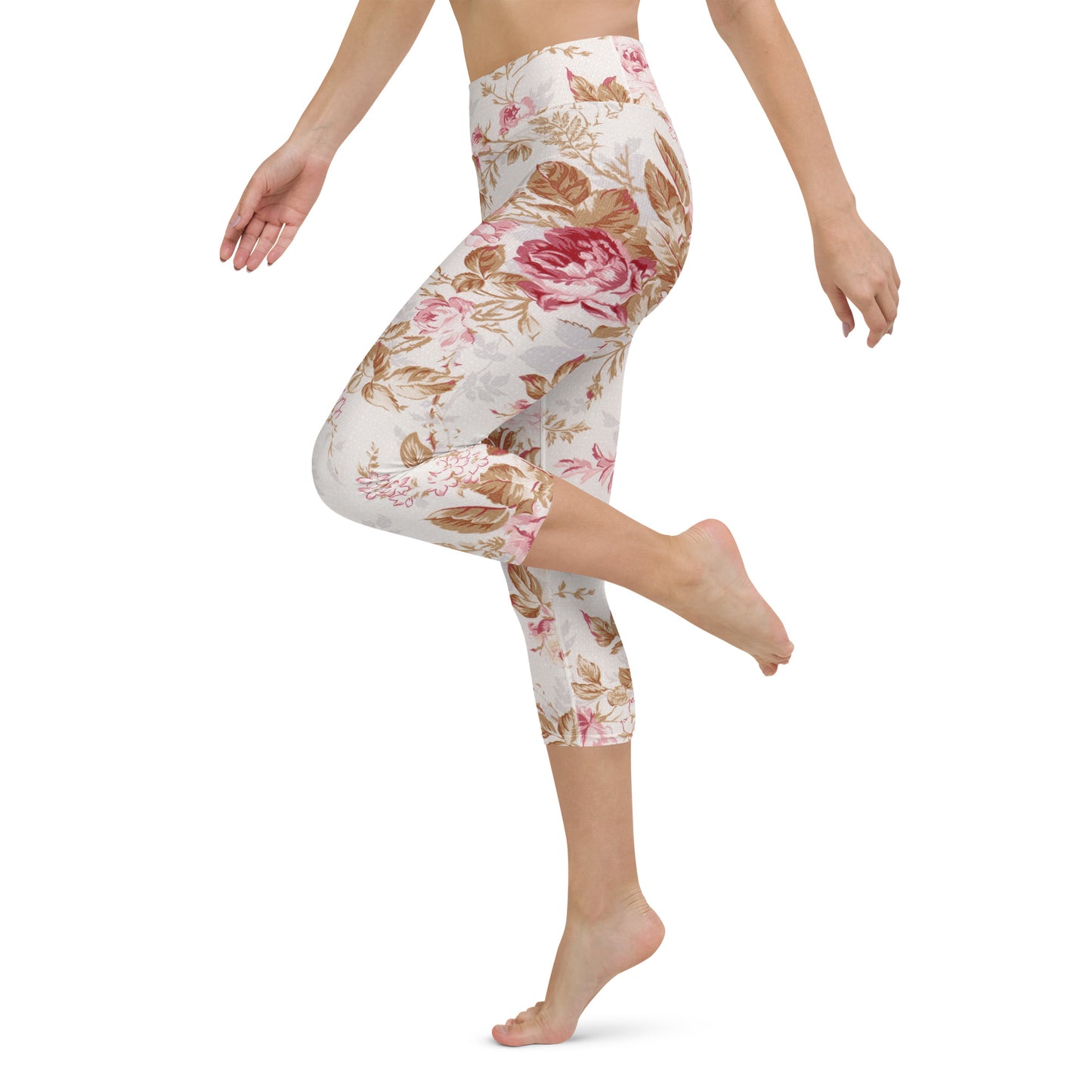 Vintage floral print yoga capri leggings