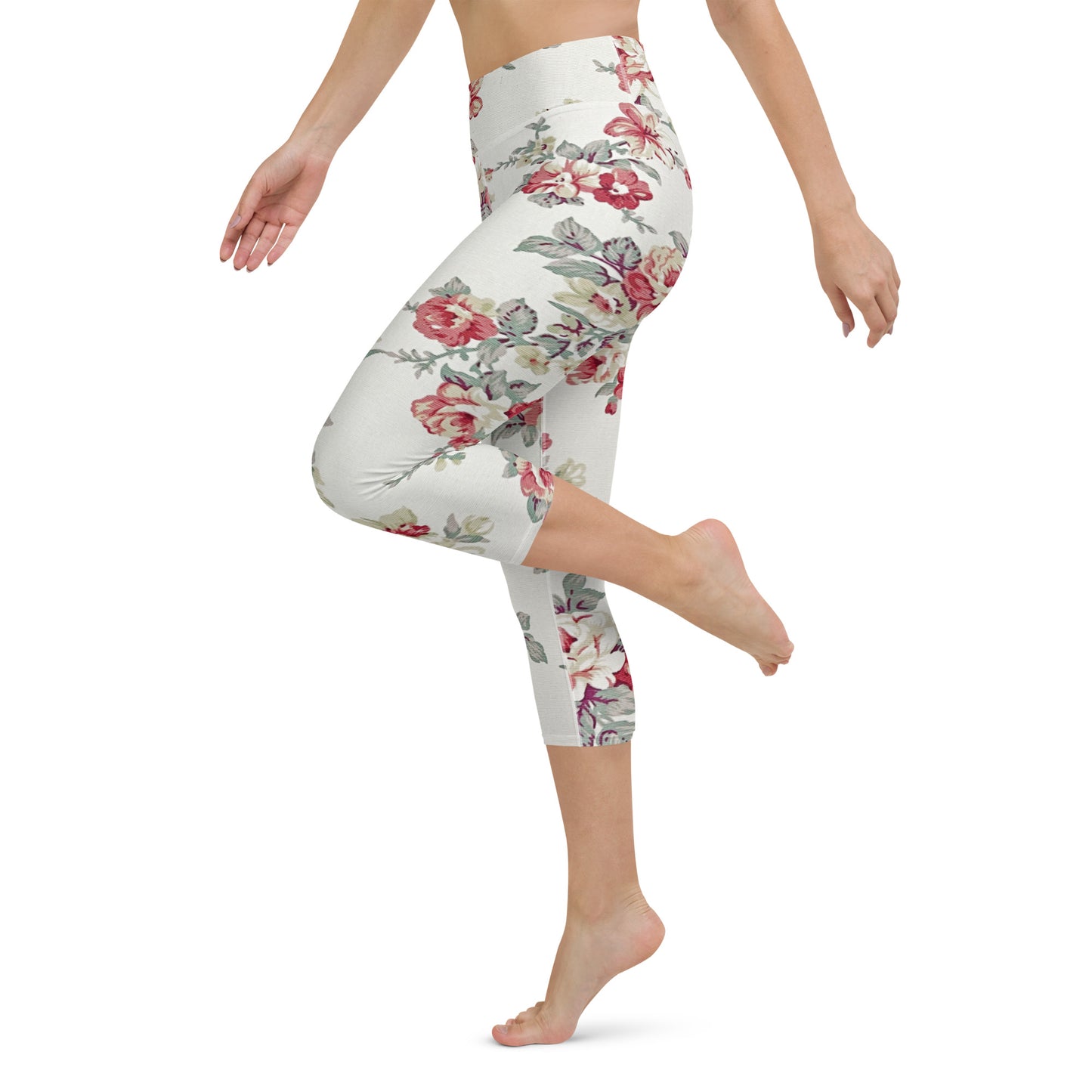 Vintage floral print yoga capri leggings