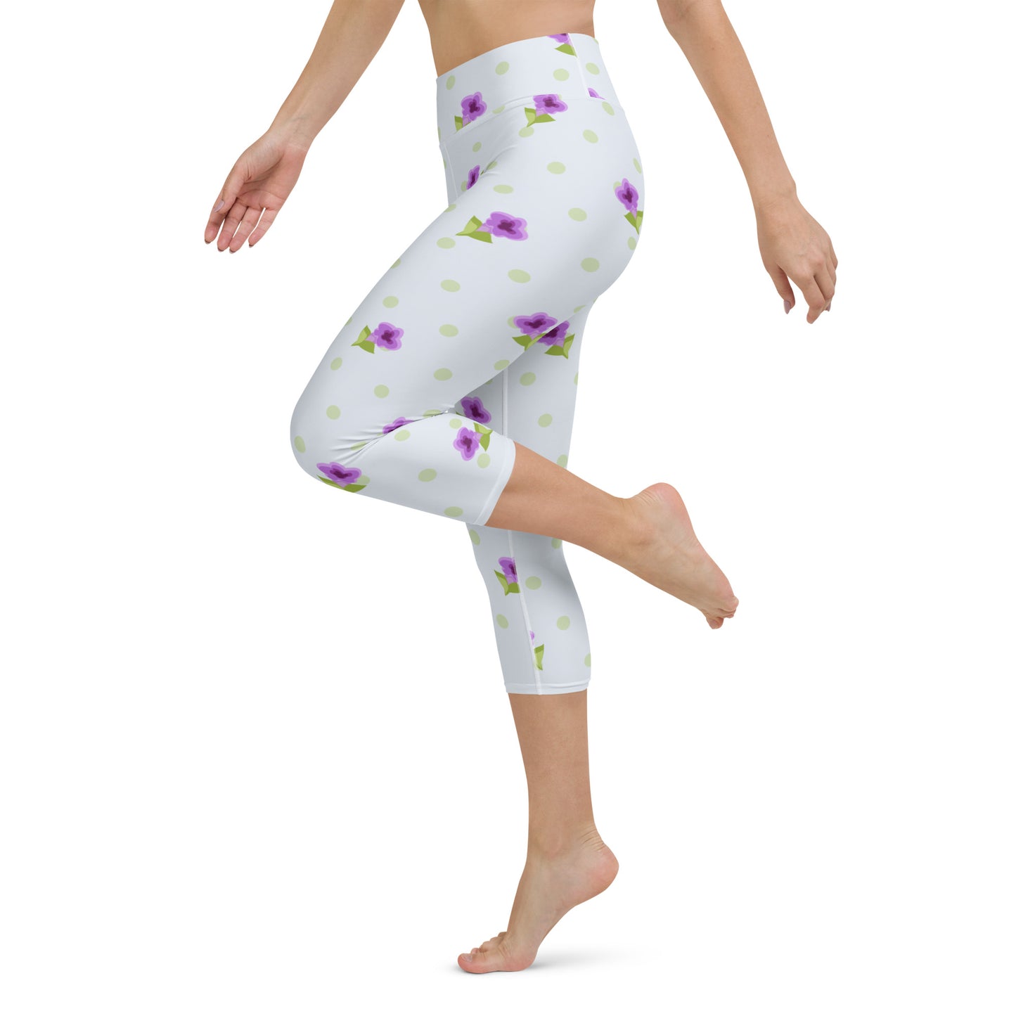 Purple flowers yoga capri leggings