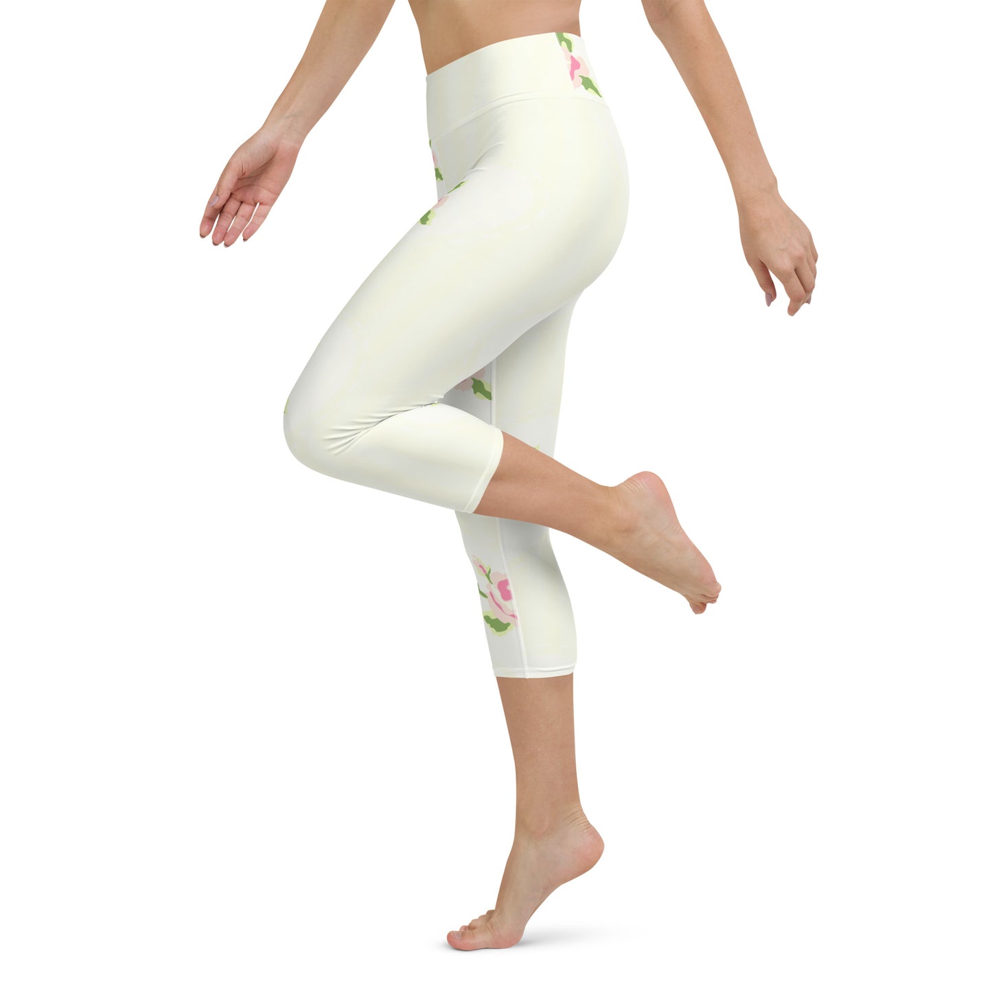 Pink roses yoga capri leggings