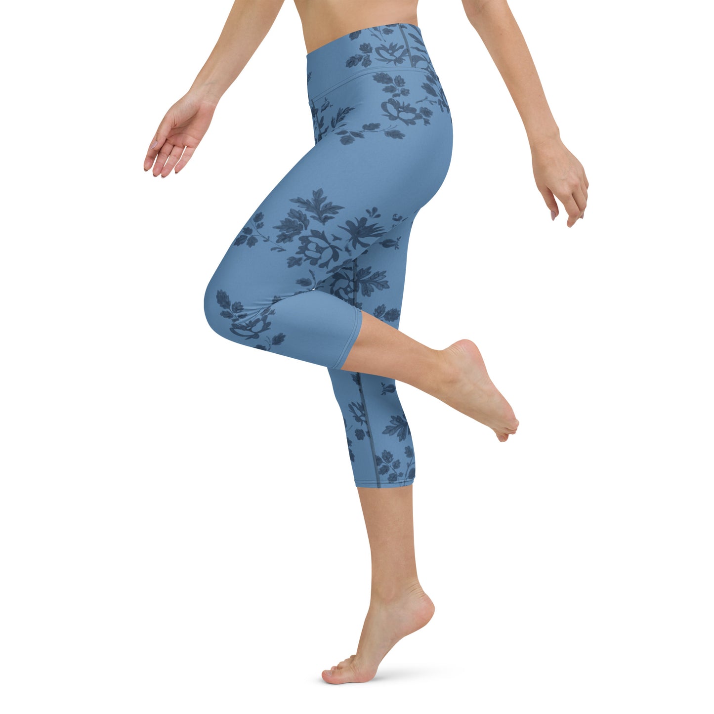 Blue floral yoga capri leggings