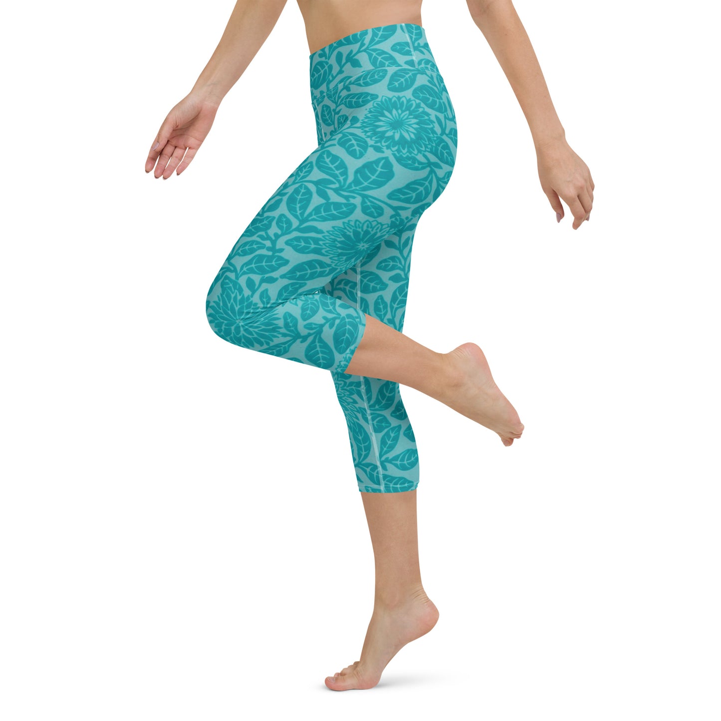 Blue patterned yoga capri leggings