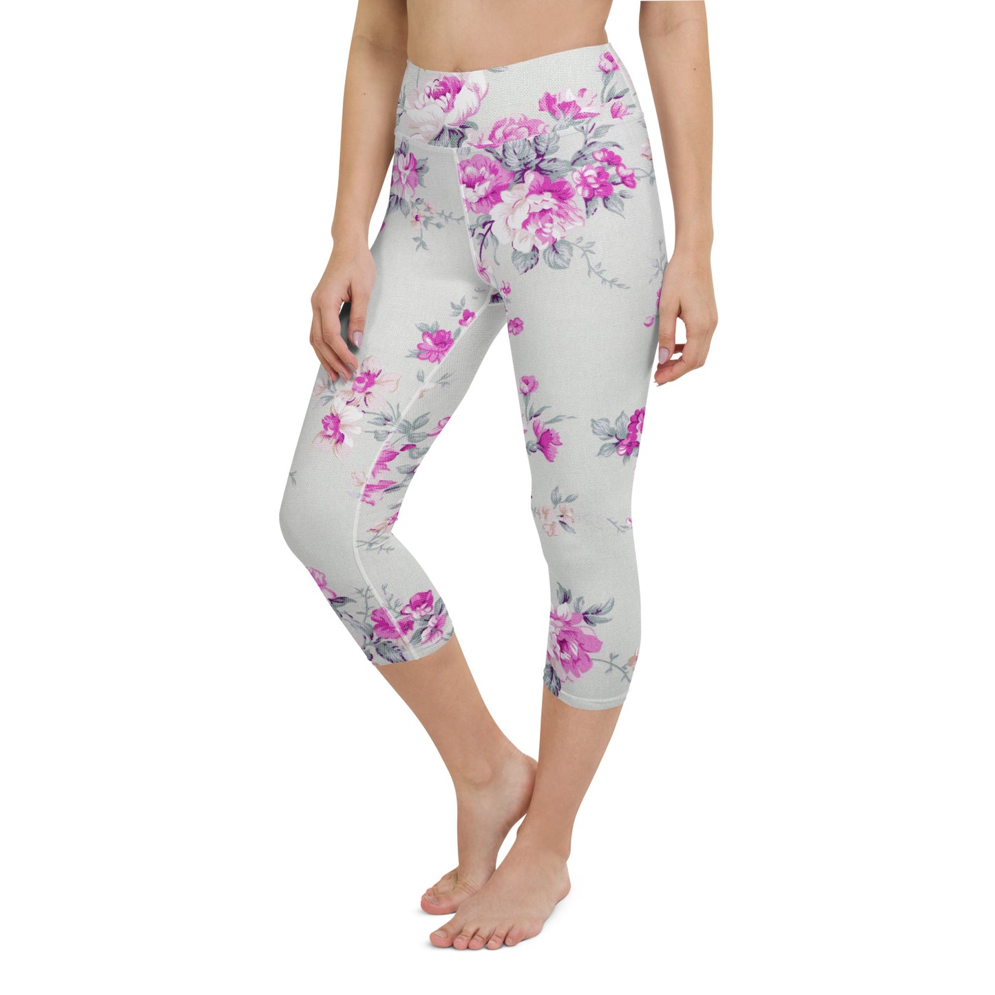 Purple roses yoga capri leggings