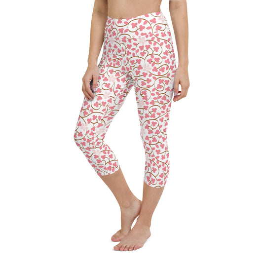 Pink floral yoga capri leggings