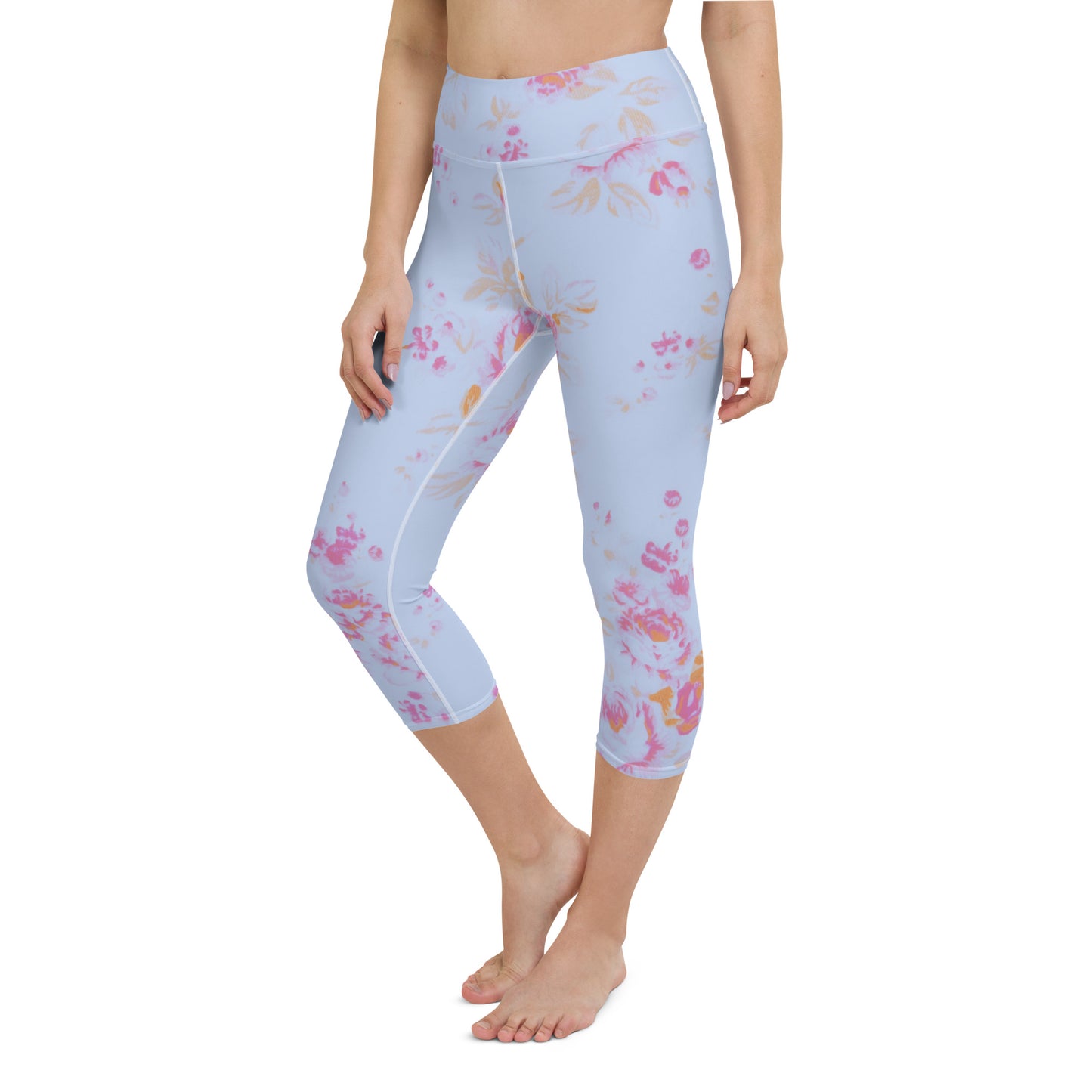 Faded pink roses yoga capri leggings