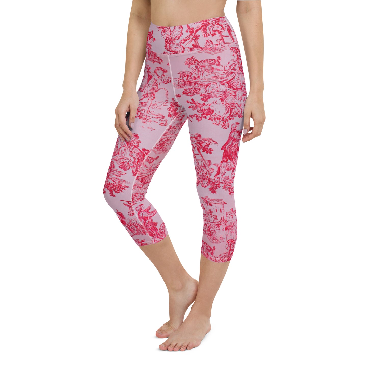 Pink toile yoga capri leggings