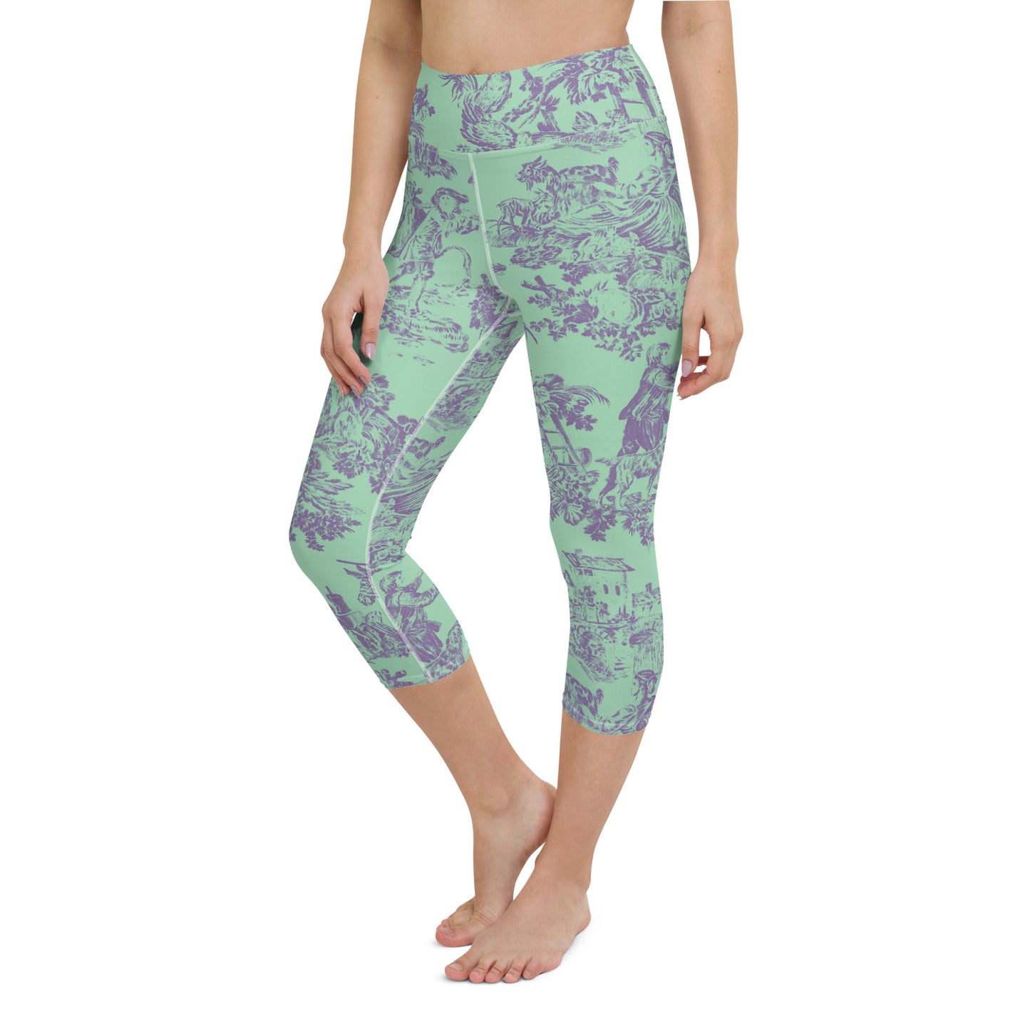 Green toile yoga capri leggings