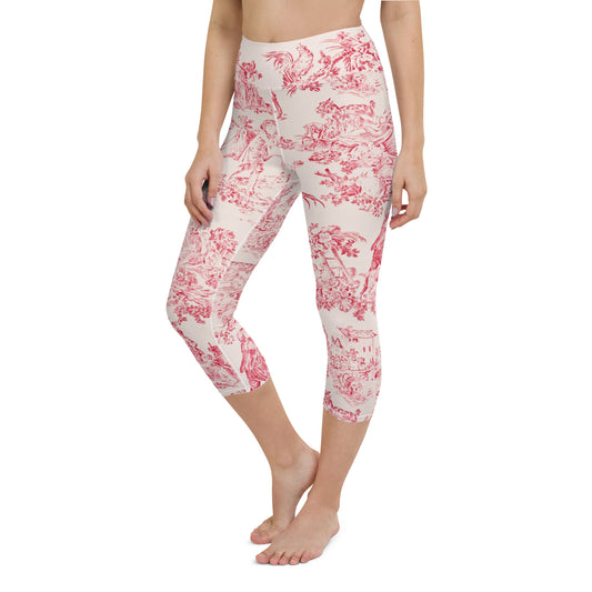 Red toile yoga capri leggings