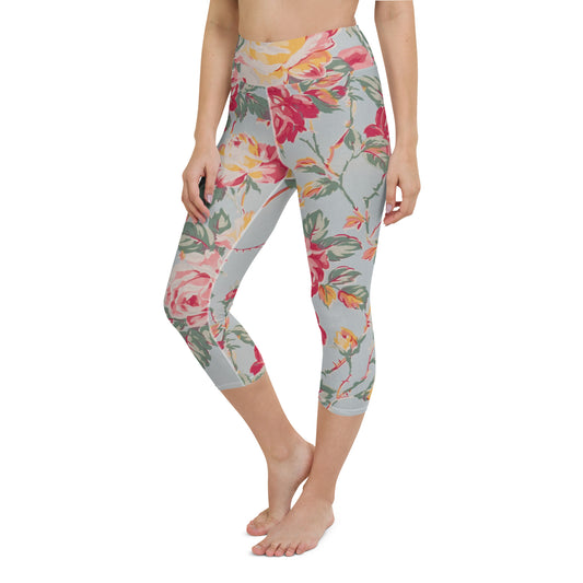 Vintage floral print yoga capri leggings