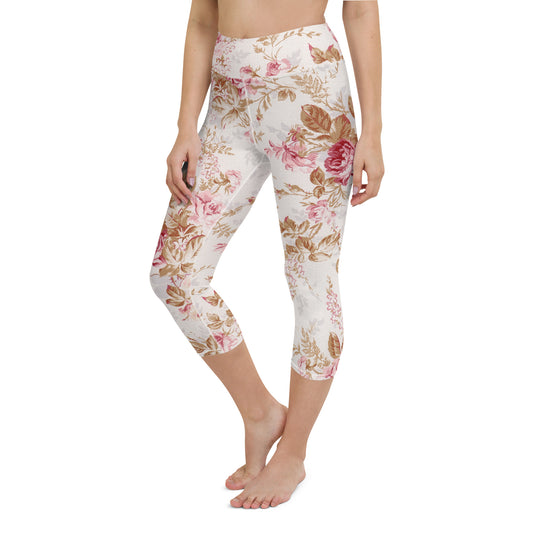 Vintage floral print yoga capri leggings